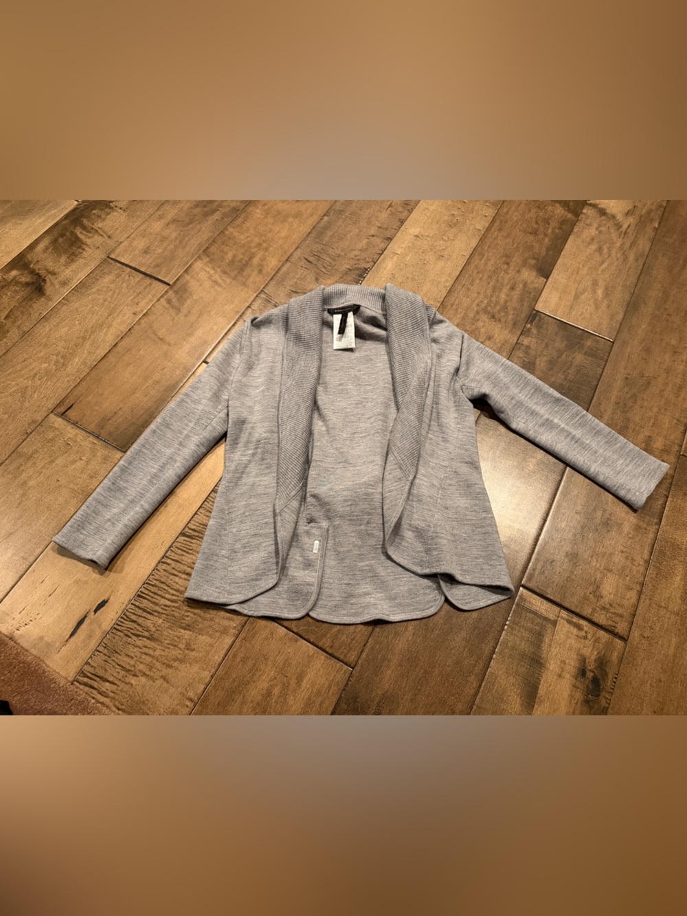 BCBG Merino Wool Light Gray Women's Open Front Cardigan Jacket